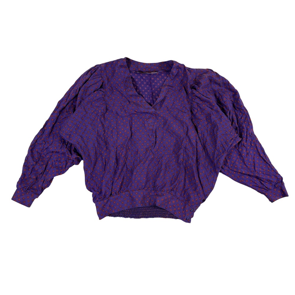 Vintage AC Sport Purple Geometric Print Dolman Sleeve V-Neck Blouson Blouse
